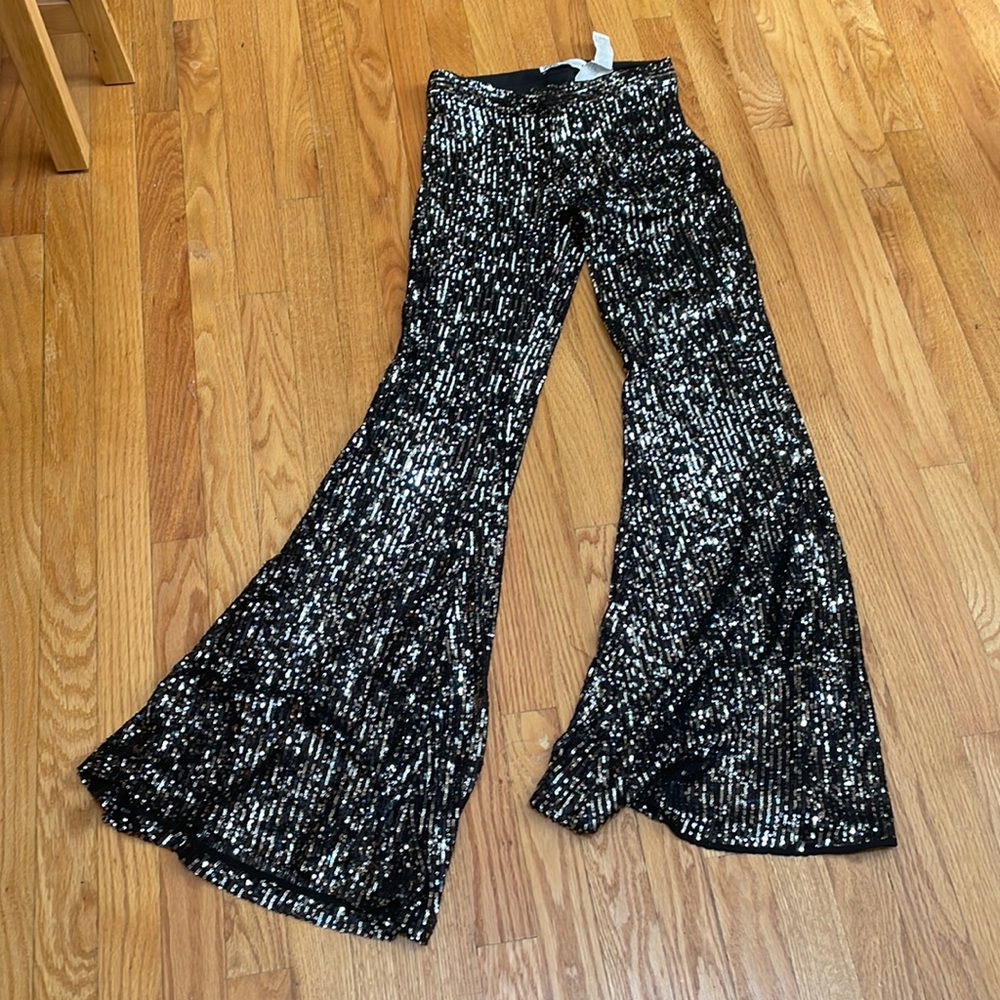 Zara Flared Sequin Pants Black